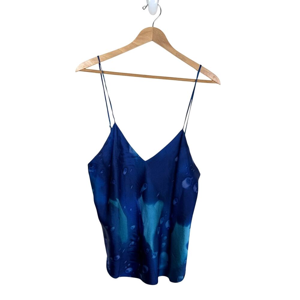 Vintage Lasoie Silk Camisole Blue Abstract Dye-Effect Print 80s 90s Intimates